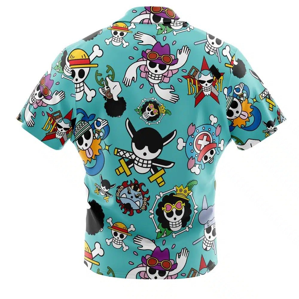 One Piece All Crew Jolly Roger Turquoise Hawaiian Shirt - Dimensional Era