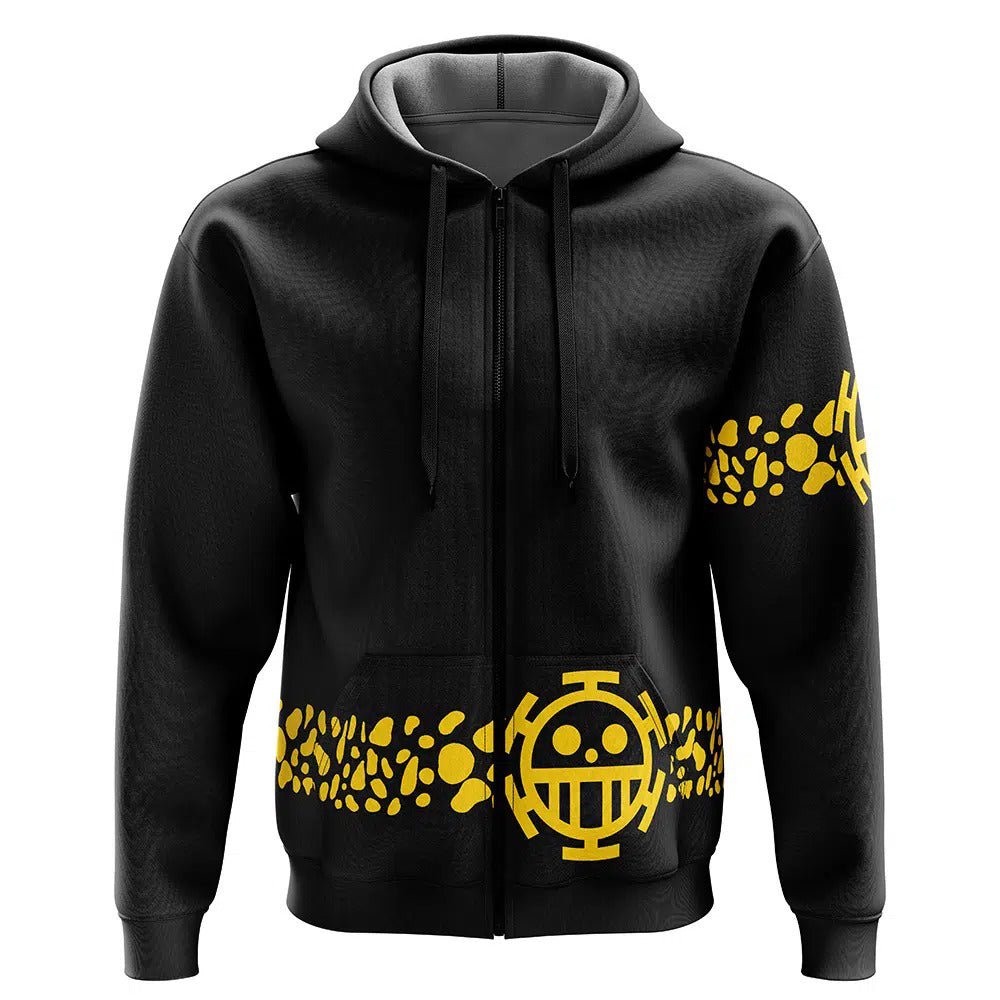 One Piece Law Heart Pirates Black Yellow Dot Zip-Up Hoodie - Dimensional Era