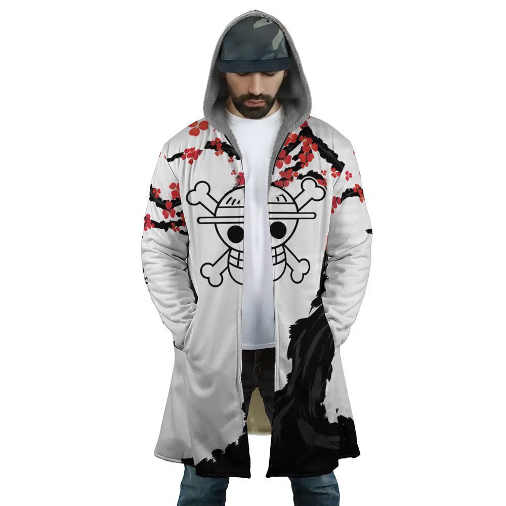 One Piece Luffy Cherry Blossom Fleece Hooded Cloak - Dimensional Era