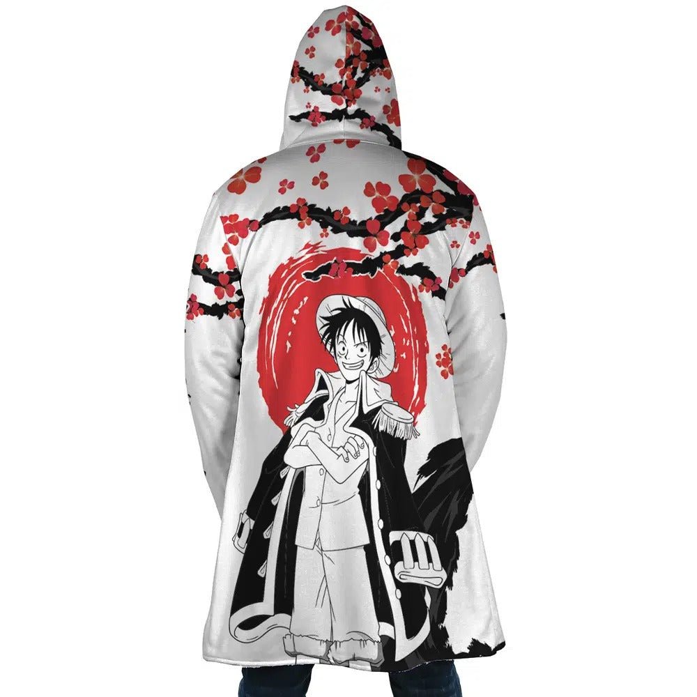 One Piece Luffy Cherry Blossom Fleece Hooded Cloak - Dimensional Era
