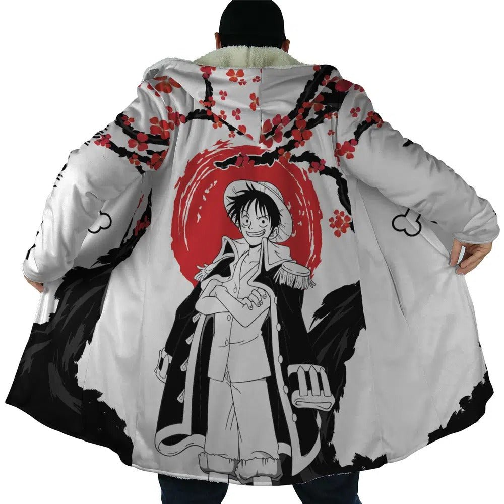 One Piece Luffy Cherry Blossom Fleece Hooded Cloak - Dimensional Era
