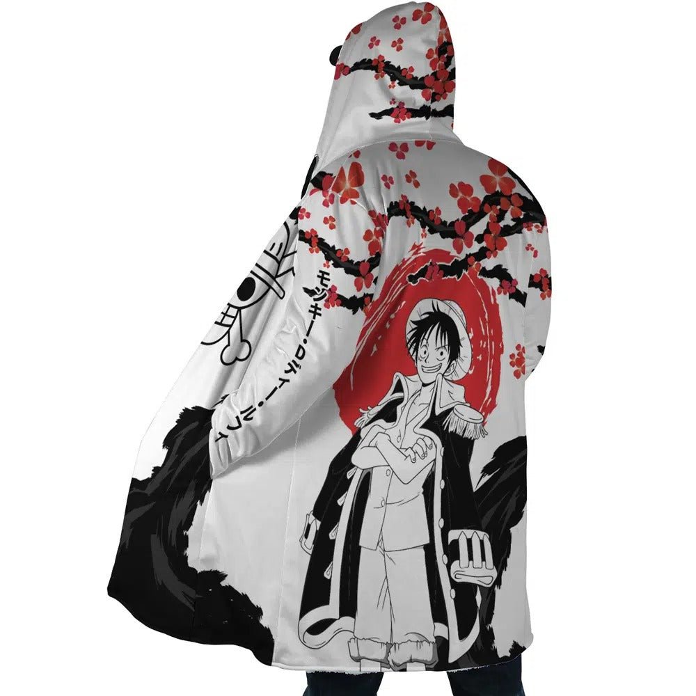 One Piece Luffy Cherry Blossom Fleece Hooded Cloak - Dimensional Era
