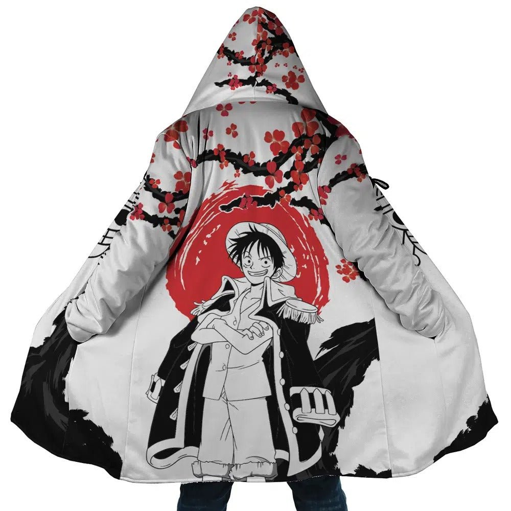 One Piece Luffy Cherry Blossom Fleece Hooded Cloak - Dimensional Era