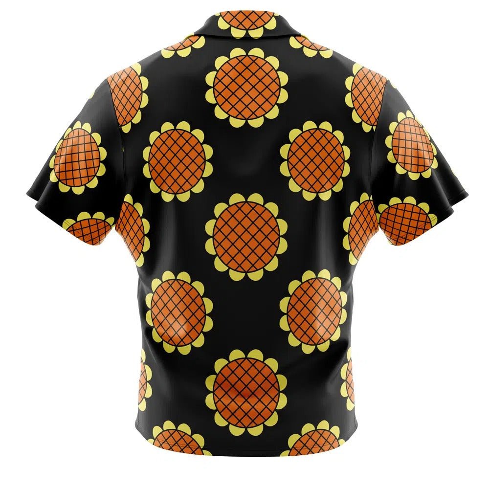 One Piece Luffy Sunflower Print Black Hawaiian Shirt - Dimensional Era