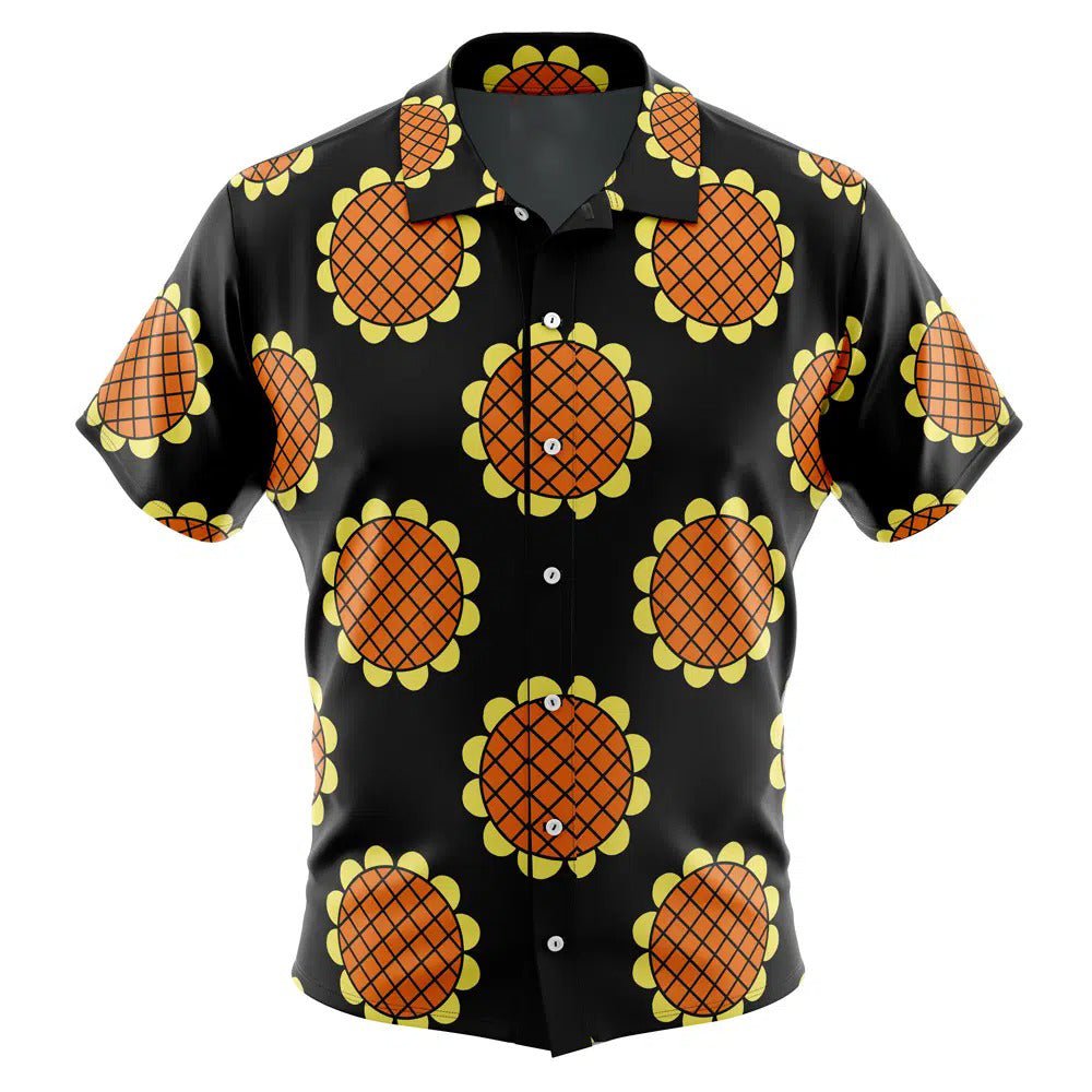 One Piece Luffy Sunflower Print Black Hawaiian Shirt - Dimensional Era