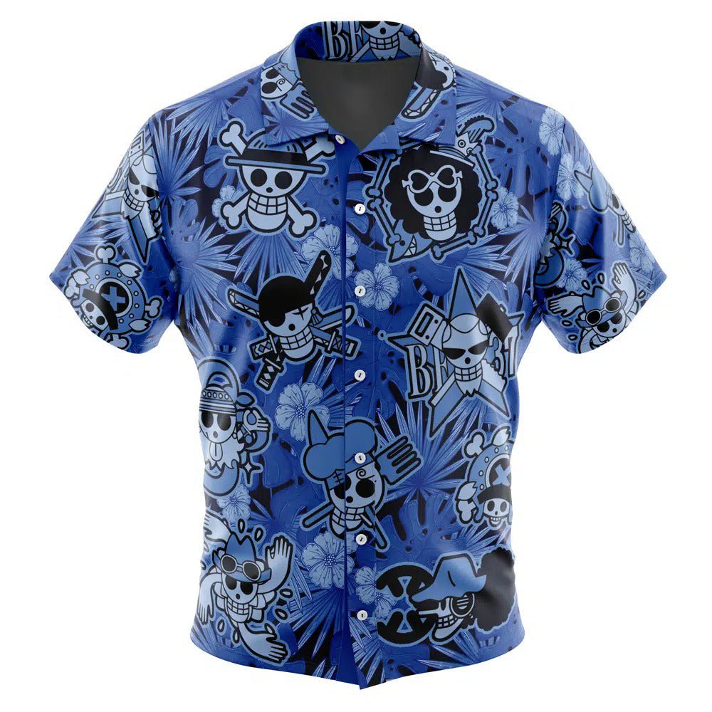 One Piece Skull Logo Blue Hawaiian Shirt - Dimensional Era