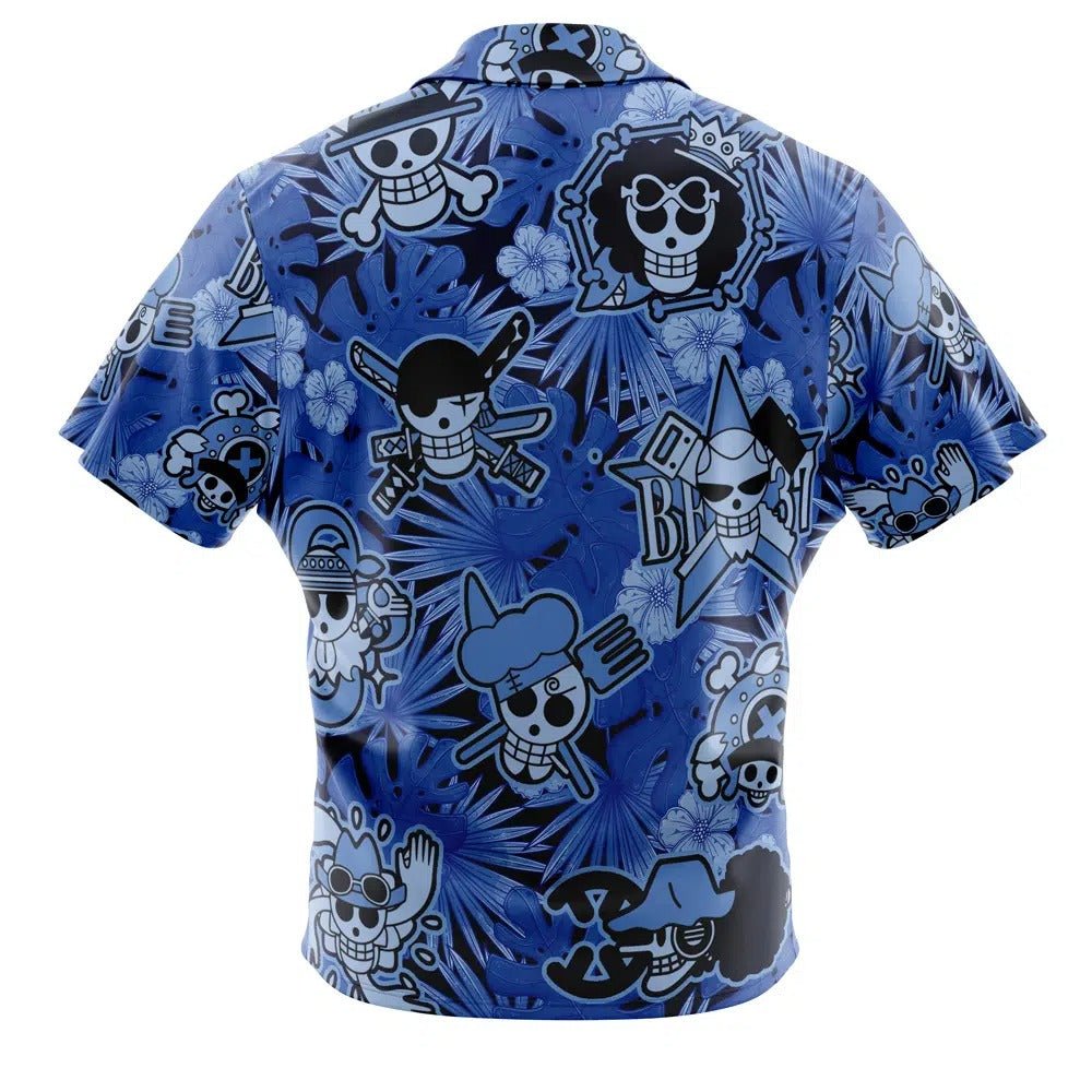 One Piece Skull Logo Blue Hawaiian Shirt - Dimensional Era
