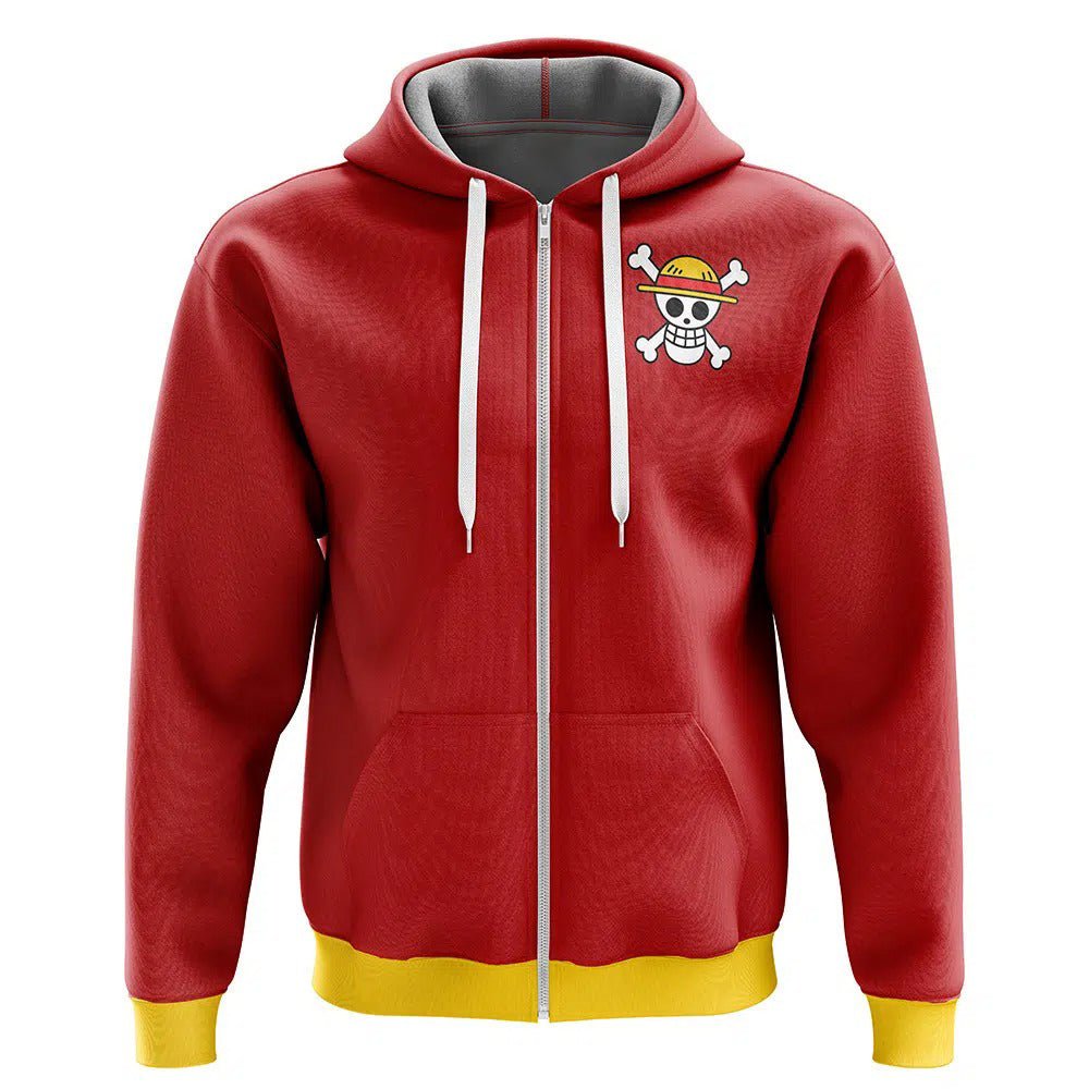 One Piece Straw Hat Crew Red Yellow Zip-Up Hoodie - Dimensional Era