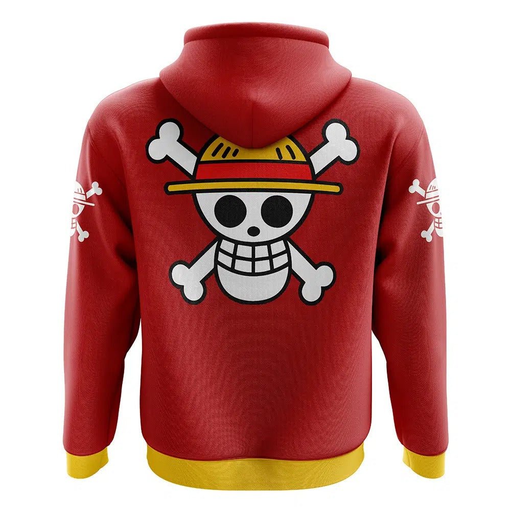 One Piece Straw Hat Crew Red Yellow Zip-Up Hoodie - Dimensional Era