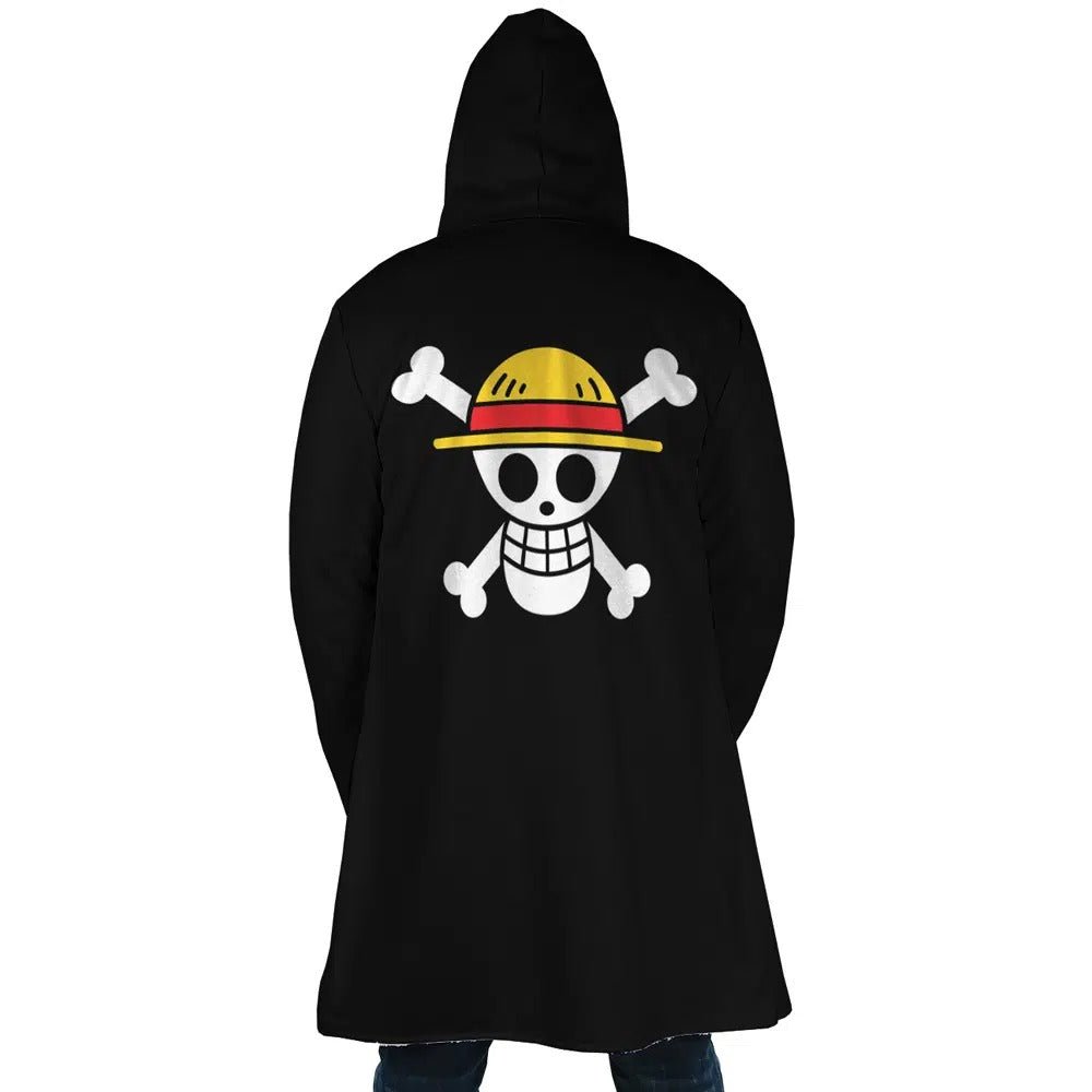 One Piece Straw Hat Pirates Skull Sherpa Lined Long Hooded Coat - Dimensional Era