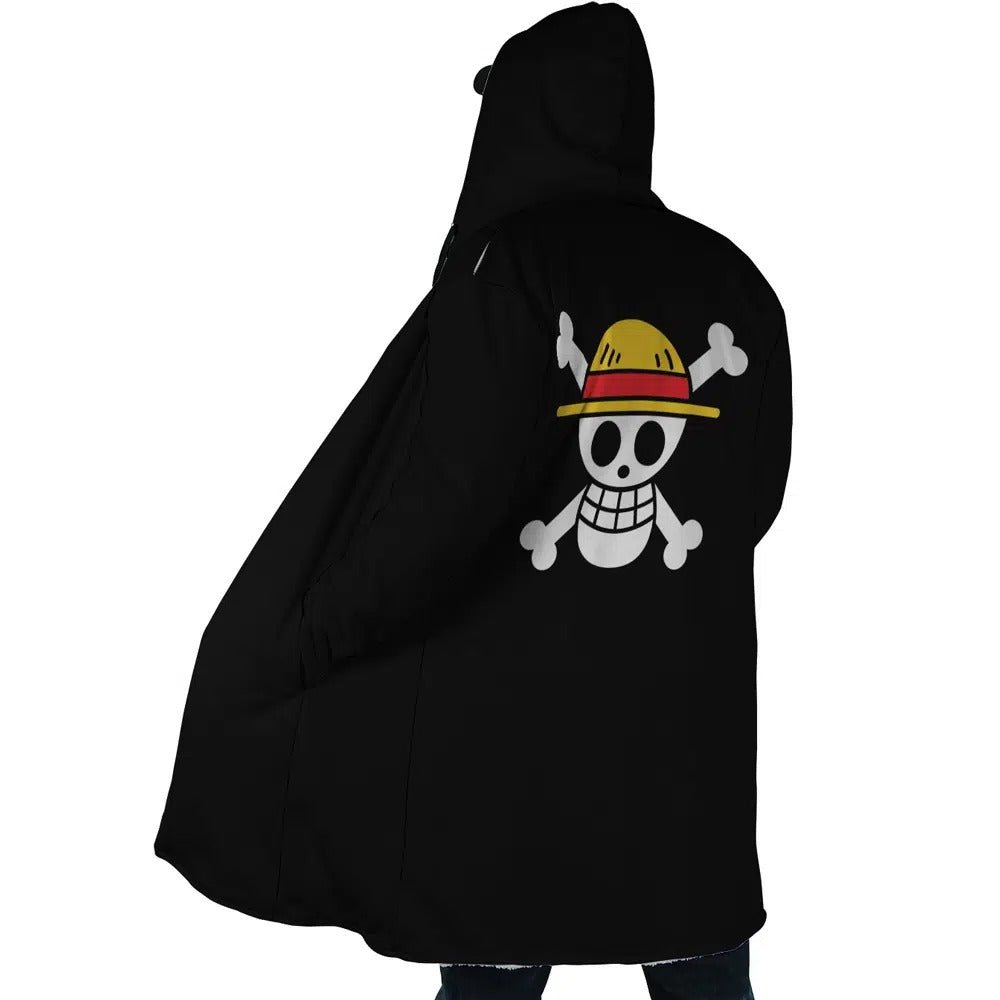 One Piece Straw Hat Pirates Skull Sherpa Lined Long Hooded Coat - Dimensional Era