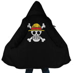 One Piece Straw Hat Pirates Skull Sherpa Lined Long Hooded Coat - Dimensional Era