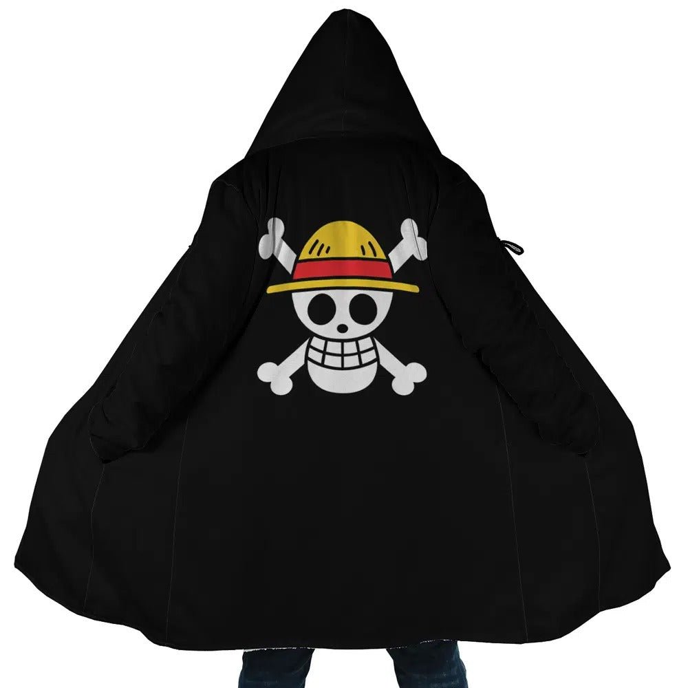 One Piece Straw Hat Pirates Skull Sherpa Lined Long Hooded Coat - Dimensional Era