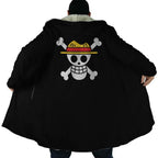 One Piece Straw Hat Pirates Skull Sherpa Lined Long Hooded Coat - Dimensional Era