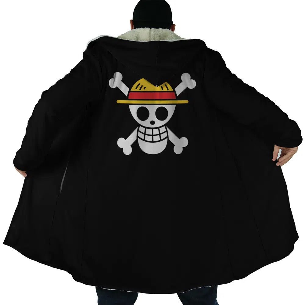 One Piece Straw Hat Pirates Skull Sherpa Lined Long Hooded Coat - Dimensional Era