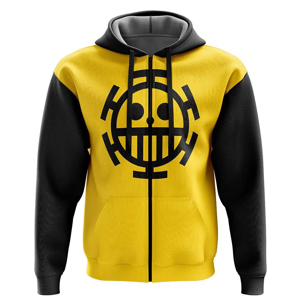 trafalgar-law-heart-pirates-yellow-black-zip-hoodie-front
