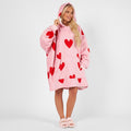 Pink Red Heart Valentine Hoodie Blanket - Dimensional Era
