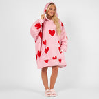 Pink Red Heart Valentine Hoodie Blanket - Dimensional Era