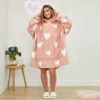 Pink White Heart Valentine Hoodie Blanket - Dimensional Era