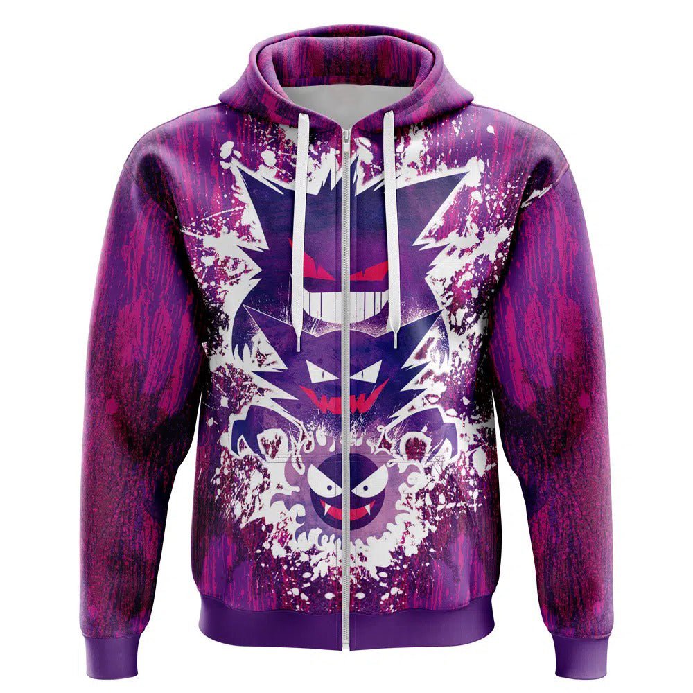 pokemon-gengar-evolution-full-print-purple-splatter-zip-hoodie-front