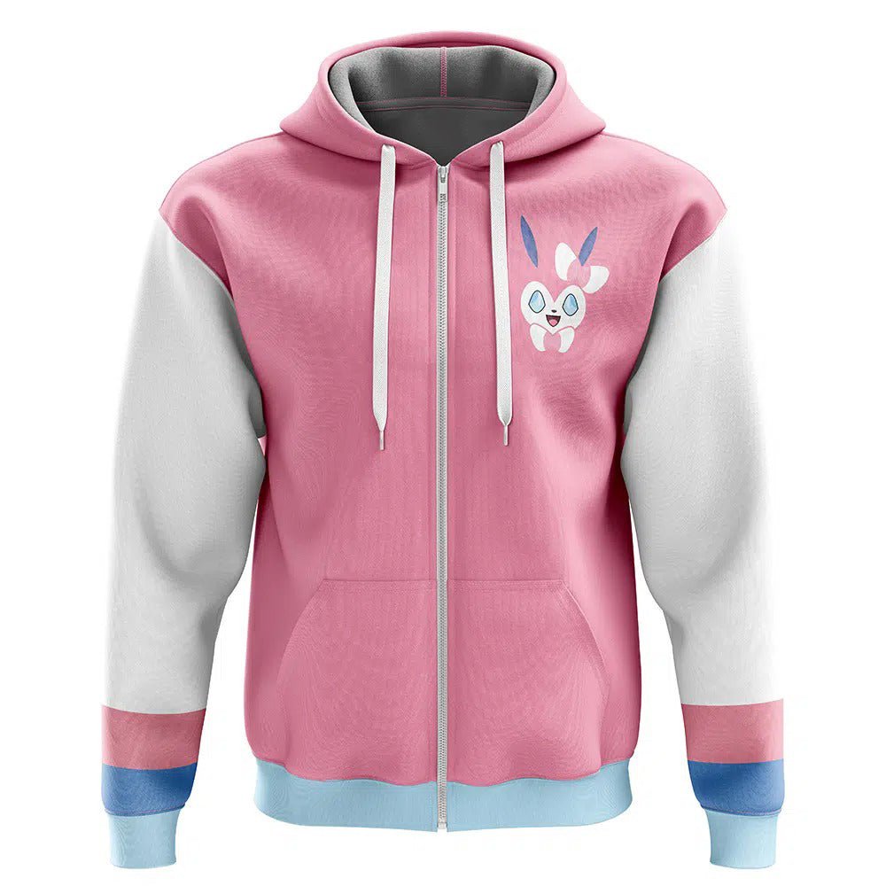 Pokémon Sylveon Pink White Color-Block Zip-Up Hoodie - Dimensional Era