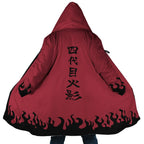 Naruto 4th Hokage Kanji Flame Fleece Hooded Cloak