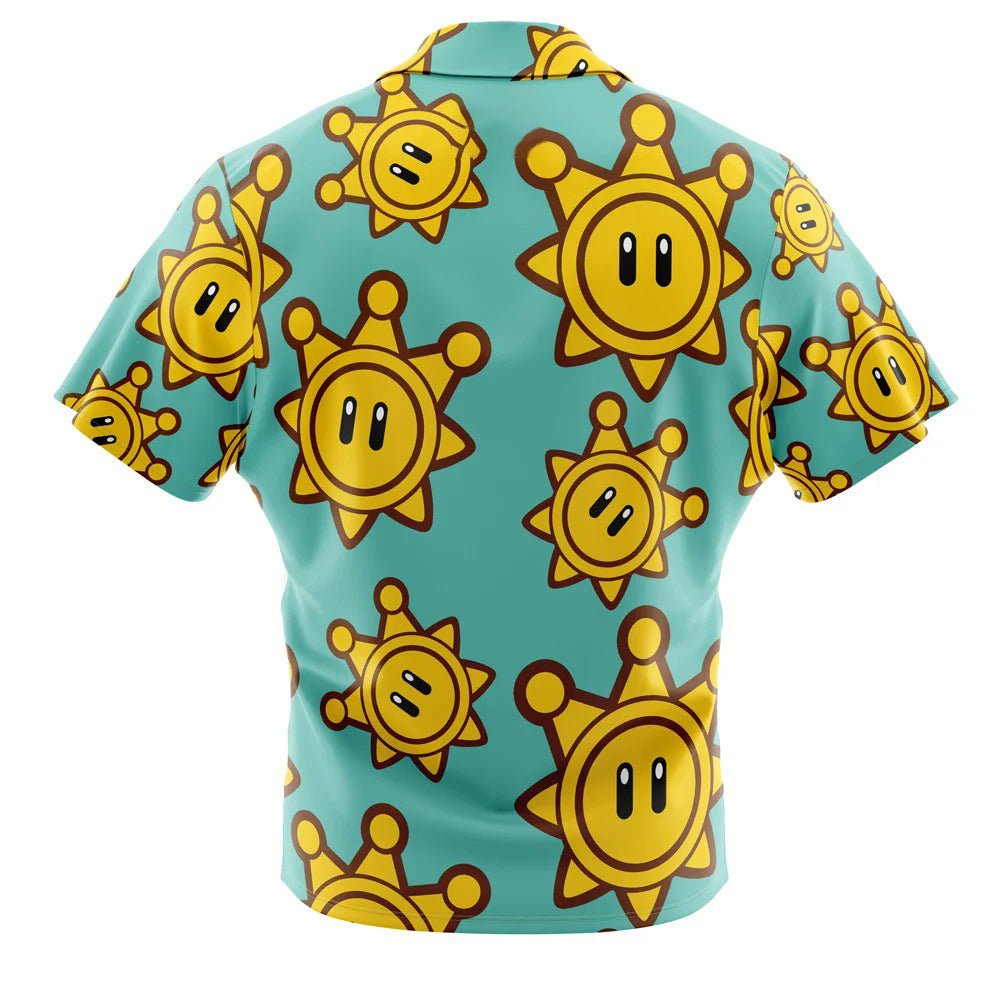 Super Mario Sunshine Shine Sprite Turquoise Hawaiian Shirt - Dimensional Era
