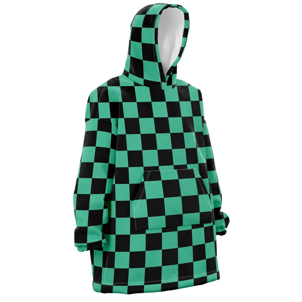 Tanjiro Green Black Check Hoodie Blanket - Dimensional Era