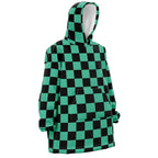 Tanjiro Green Black Check Hoodie Blanket - Dimensional Era