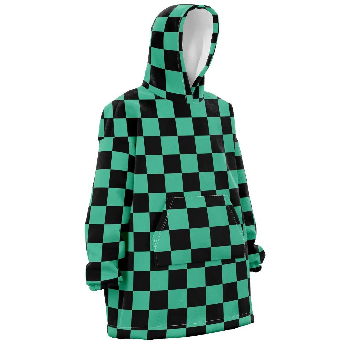 Tanjiro Green Black Check Hoodie Blanket - Dimensional Era