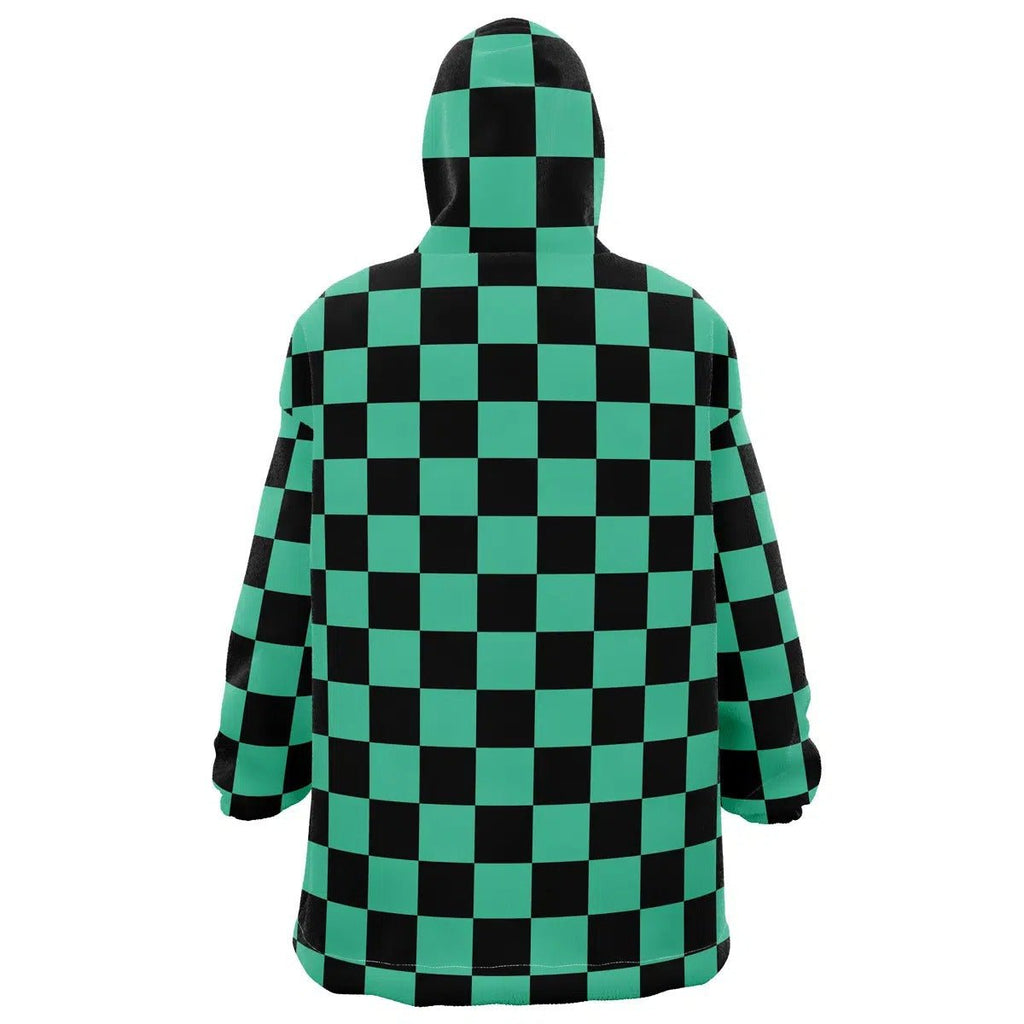 Tanjiro Green Black Check Hoodie Blanket - Dimensional Era