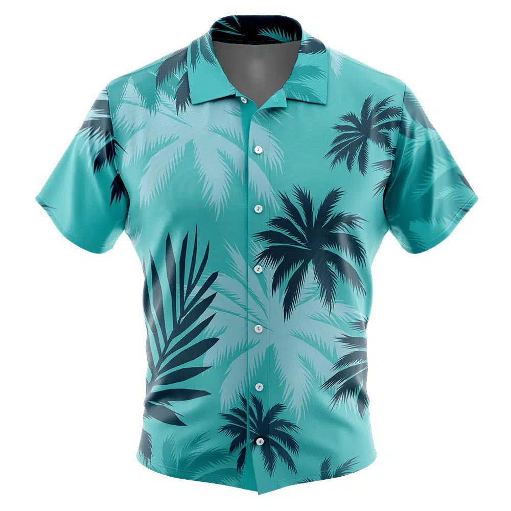 Teal Gradient Palm Tree All Over Print Hawaiian Shirt - Dimensional Era