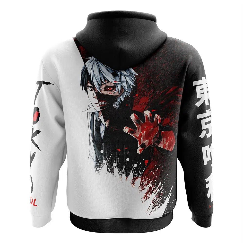 Tokyo Ghoul Ken Kaneki Black White Splatter Zip-Up Hoodie - Dimensional Era
