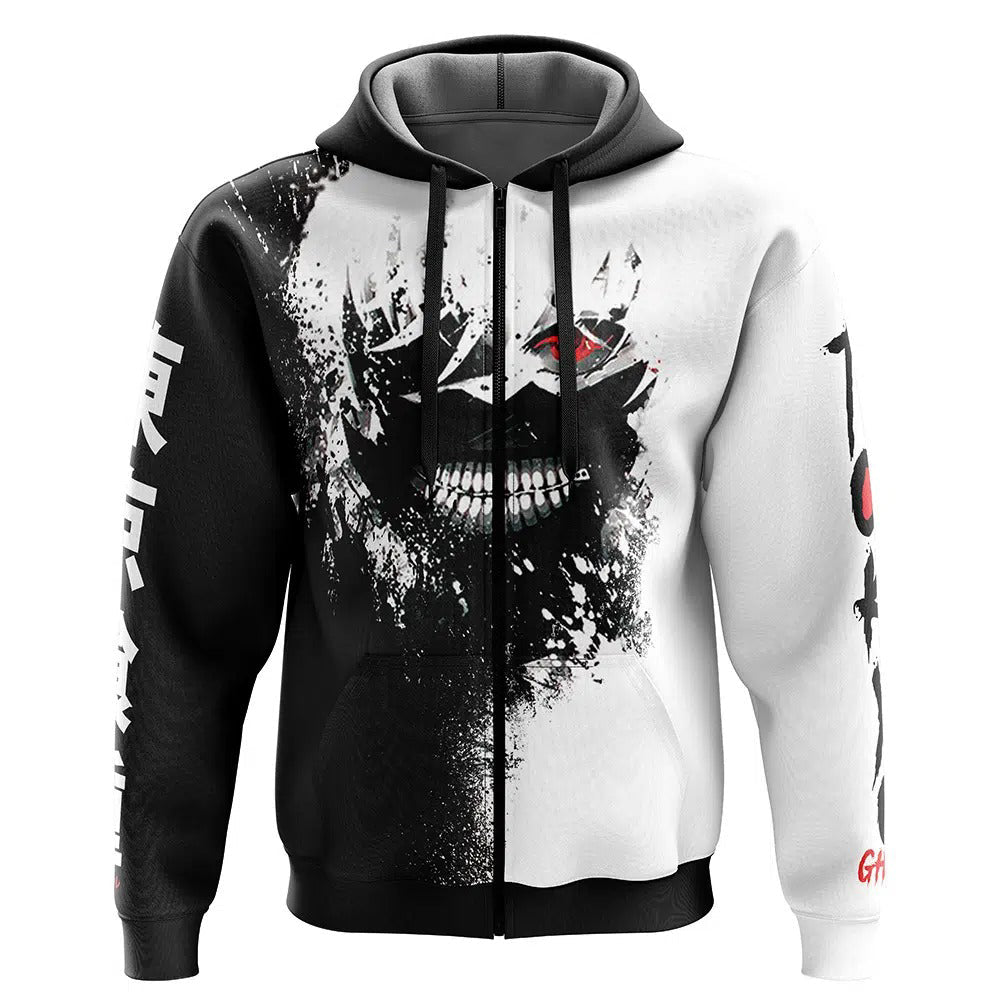 Tokyo Ghoul Ken Kaneki Black White Splatter Zip-Up Hoodie - Dimensional Era