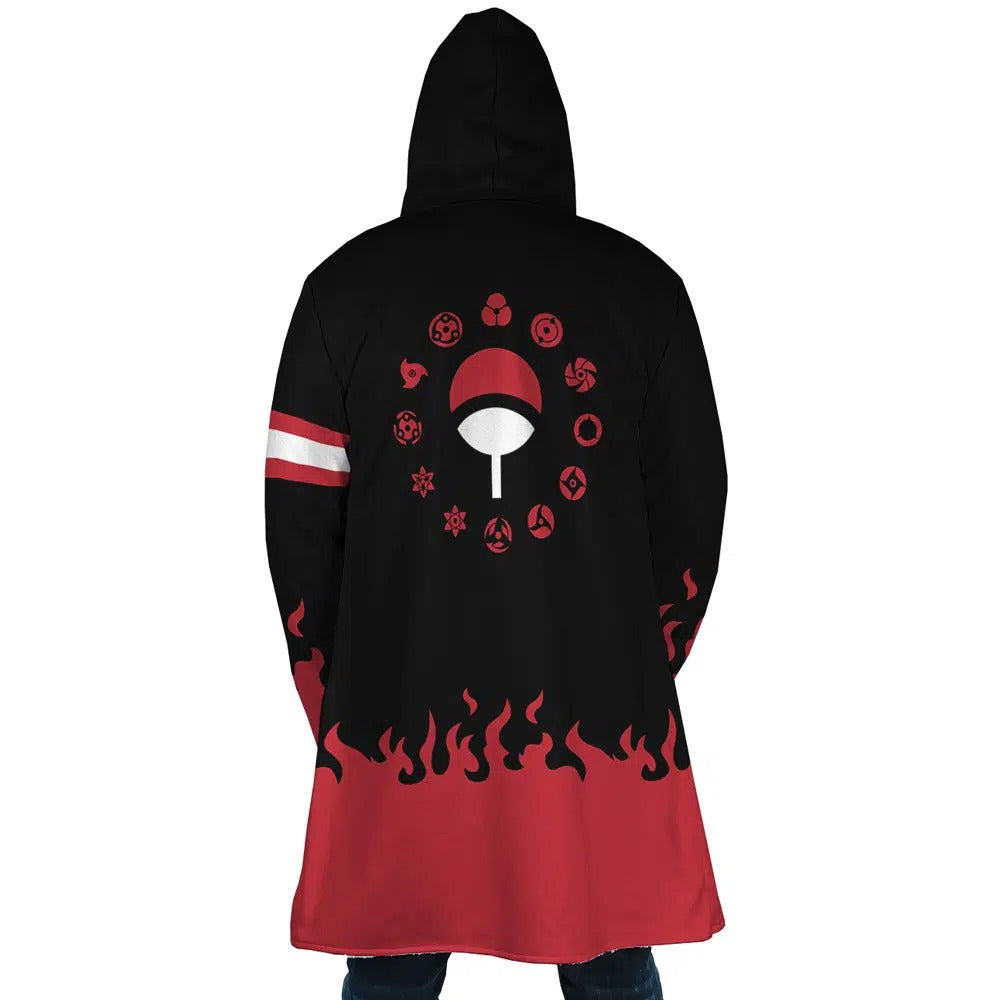Naruto Uchiha Sharingan Flame Zip Hooded Cloak