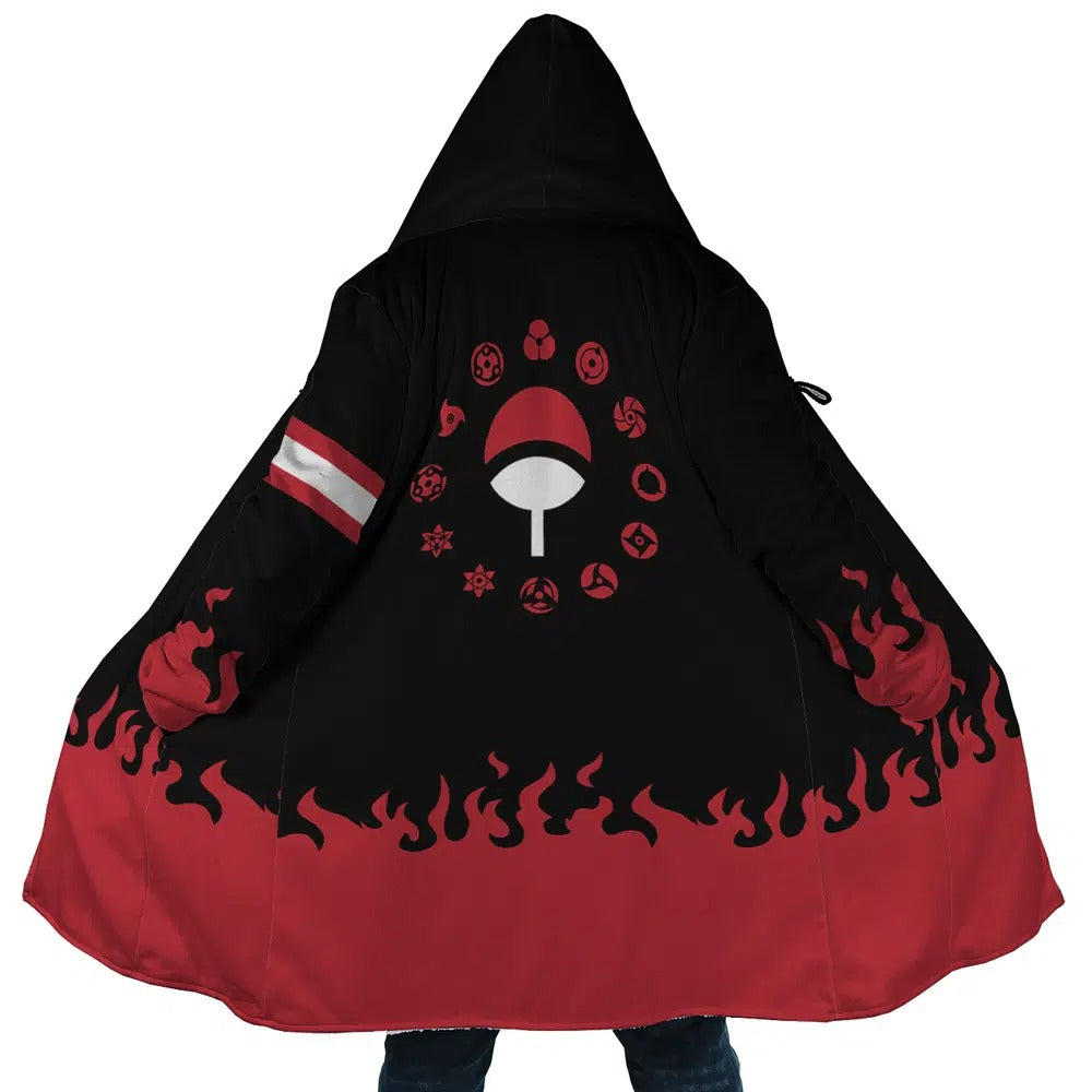 Naruto Uchiha Sharingan Flame Zip Hooded Cloak