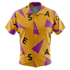 Yellow Purple Triangle Letter Print Hawaiian Shirt - Dimensional Era