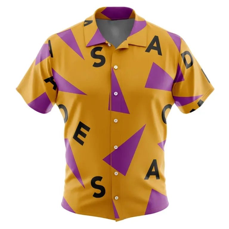Yellow Purple Triangle Letter Print Hawaiian Shirt - Dimensional Era