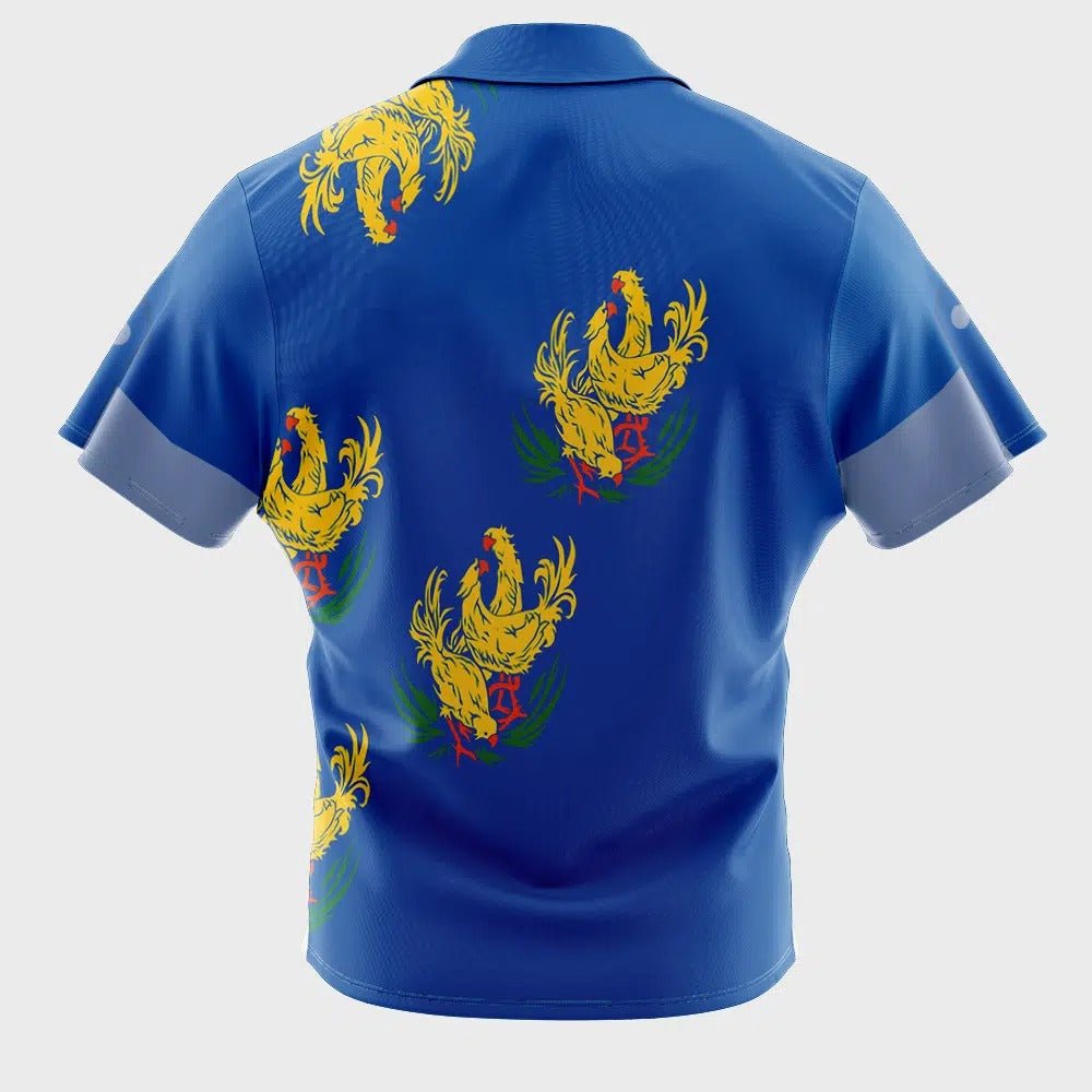 Yellow Rooster Pattern Blue Hawaiian Shirt - Dimensional Era