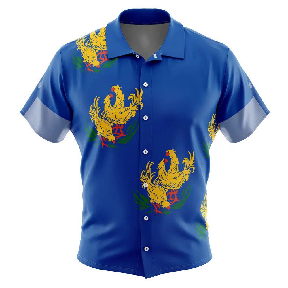 Yellow Rooster Pattern Blue Hawaiian Shirt - Dimensional Era